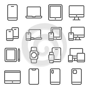 Mobile Device icons set vector illustration. Contains such icon as Tablet, Smartphone, Desktop,Smart watch, and more. Expanded Str