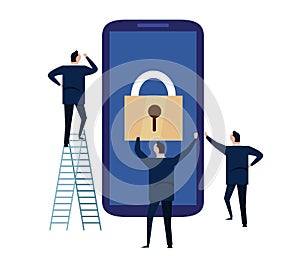 Mobile device security. cyber security concept. protecting personal information and data with smartphone. illustration