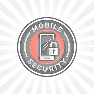 Mobile device security icon with padlock and smartphone symbol