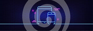 Mobile Devices icon. Smartphone, Tablet PC. Neon light glow effect. Vector