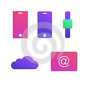 Mobile devices icons. Cloud and Email Technologies. Smartphones and Smartwatches. Vector