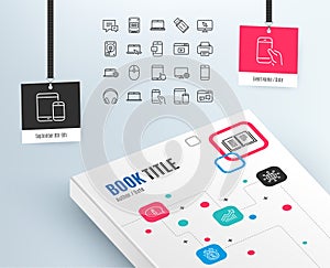 Mobile Devices line icons. Laptop, SSD and HDD.