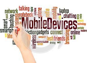 Mobile devices word cloud hand writing concept
