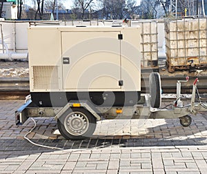 Mobile Diesel Backup Generator with Fuel Tanks Outdoor.