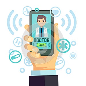 Mobile doctor, personalized medicine consultant on smartphone screen vector healthcare concept