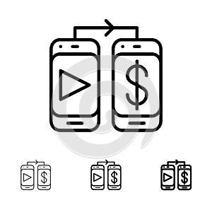 Mobile, Dollar, Money Bold and thin black line icon set