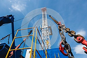 Mobile drilling rig close-up. Drilling and servicing oil and gas wells