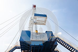 Mobile drilling rig close-up. Drilling and servicing oil and gas wells