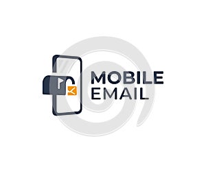 Mobile e-mail logo design. Smartphone and mailbox with envelope vector design