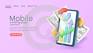 Mobile financial service, Smartphone mobile graph, technology mobile display. Vector