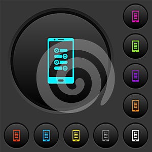 Mobile fine tune dark push buttons with color icons