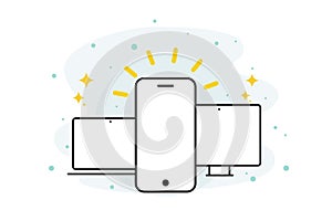Mobile first. Smartphone, desktop computer and laptop icons. Responsive web design concept. Vector illustration, flat design