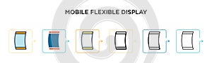 Mobile flexible display vector icon in 6 different modern styles. Black, two colored mobile flexible display icons designed in