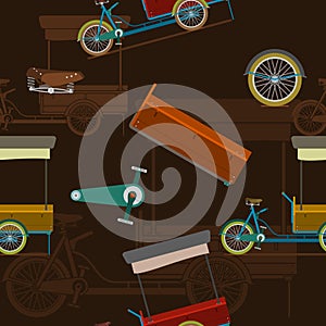 Mobile Food Bike Shop Vector Illustration With Dark Background Seamless Pattern