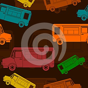 Mobile Food Truck with Menu Vector Illustration With Dark Background Seamless Pattern