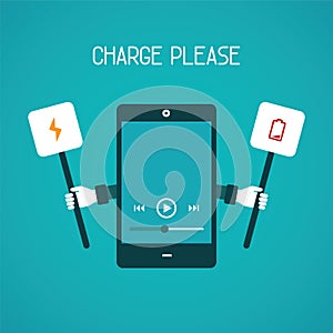 Mobile gadget need charge vector concept in flat style