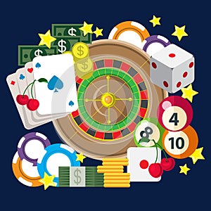 Mobile gamble online casino game play flat web gambling concept