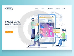 Mobile game development vector website landing page design template