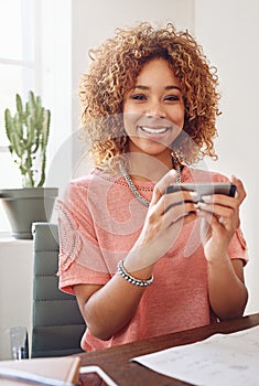 Mobile games, portrait or happy woman in office playing online gaming, subscription to relax. Smile, video gamer or