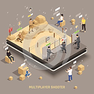 Mobile Gaming Isometric Composition