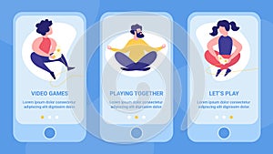 Mobile Gaming Service Flat Vector Web Banners Set