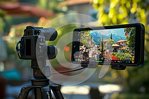 Mobile Gaming Setup with Phone Mounted on Controller and Backlit Accessories in a Dark Room Scene