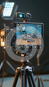 A mobile gaming setup with a phone mounted on a controller, ready for action. photo