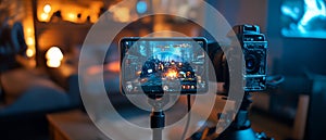 A mobile gaming setup with a phone mounted on a controller, ready for action. photo