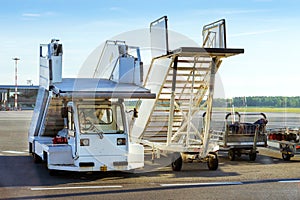 Mobile gangway on airport runway, Riga, Latvia