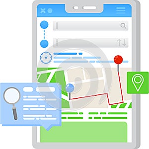 Mobile GPS app icon find shortest route vector photo