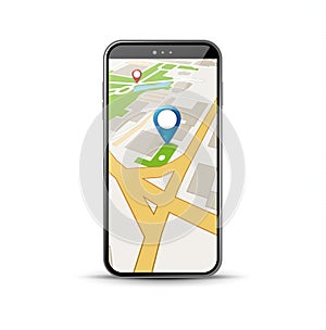 Mobile GPS navigation application. 3d map vector application for city gps route smartphone app.