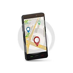 Mobile GPS navigation concept. 3d map vector application for city gps