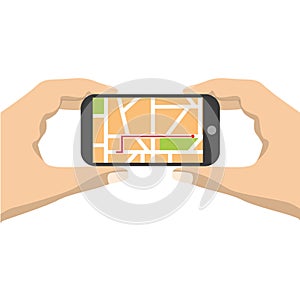 Mobile gps navigation on mobile phone with map and pin illustration