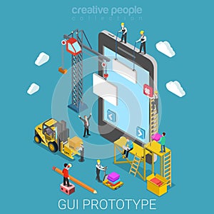 Mobile GUI prototype app development flat isometric vector 3d photo