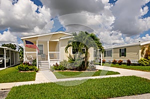 Mobile home with American pride flag