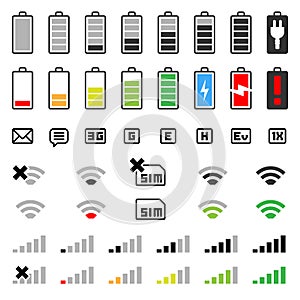 Impostato composto da icone batterie un connessione 