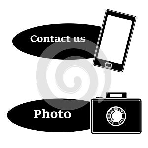 Mobile icon with text and camera icon isolated on white bc