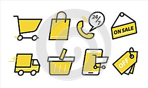 Mobile icons vector set communication visual shopping online e-commerce