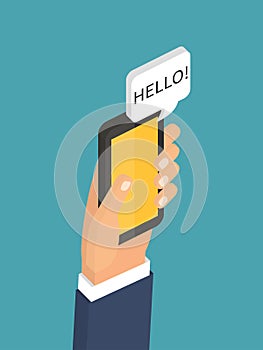 Mobile instant messenger chat, 3d flat isometric photo