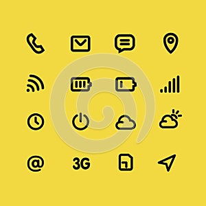Mobile interface and apps line icon set