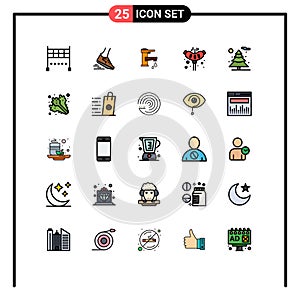 Mobile Interface Filled line Flat Color Set of 25 Pictograms of camping, pork, tapwater, meat, faucet