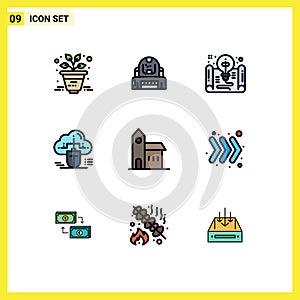 Mobile Interface Filledline Flat Color Set of 9 Pictograms of data, connected, creative, cloud, idea