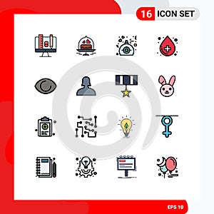 Mobile Interface Flat Color Filled Line Set of 16 Pictograms of face, medical, gift, health care, blood