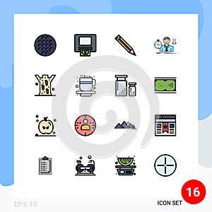 Mobile Interface Flat Color Filled Line Set of 16 Pictograms of healthcare, time, education, depression, fail