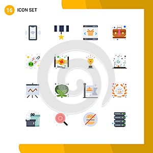 Mobile Interface Flat Color Set of 16 Pictograms of case, brief, medal, bag, shopping