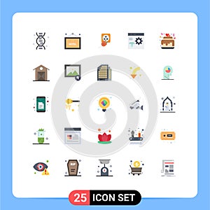 Mobile Interface Flat Color Set of 25 Pictograms of cake, development, electric, develop, brower