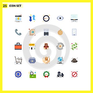 Mobile Interface Flat Color Set of 25 Pictograms of hardware, vision, place, human, eye