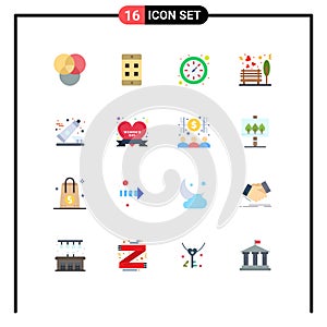 Mobile Interface Flat Color Set of 16 Pictograms of day, clean, love, toothpaste, dentifrice photo