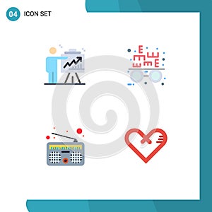 Mobile Interface Flat Icon Set of 4 Pictograms of arrow, media, efforts, optometrist, heart