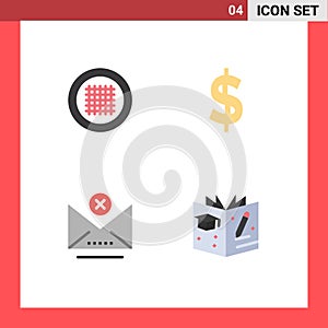 Mobile Interface Flat Icon Set of 4 Pictograms of grid, close, streamline, money, education